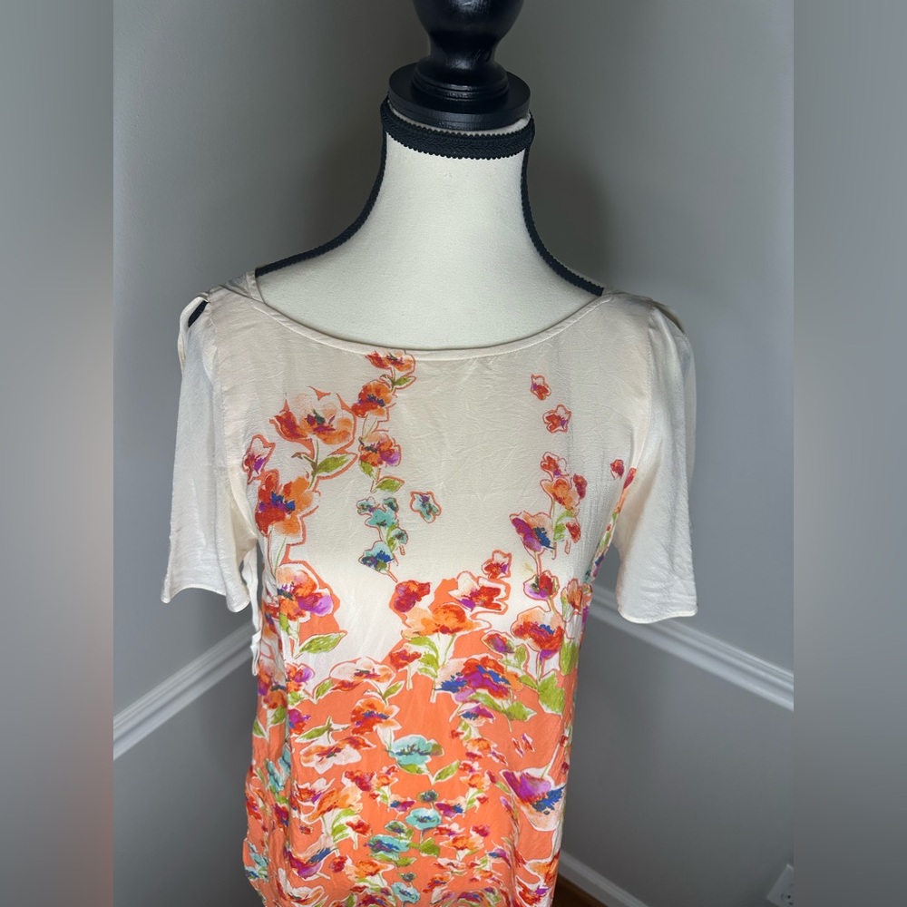 Anthropologie Maeve Orange Floral Short Sleeve Top - Picture 4 of 11
